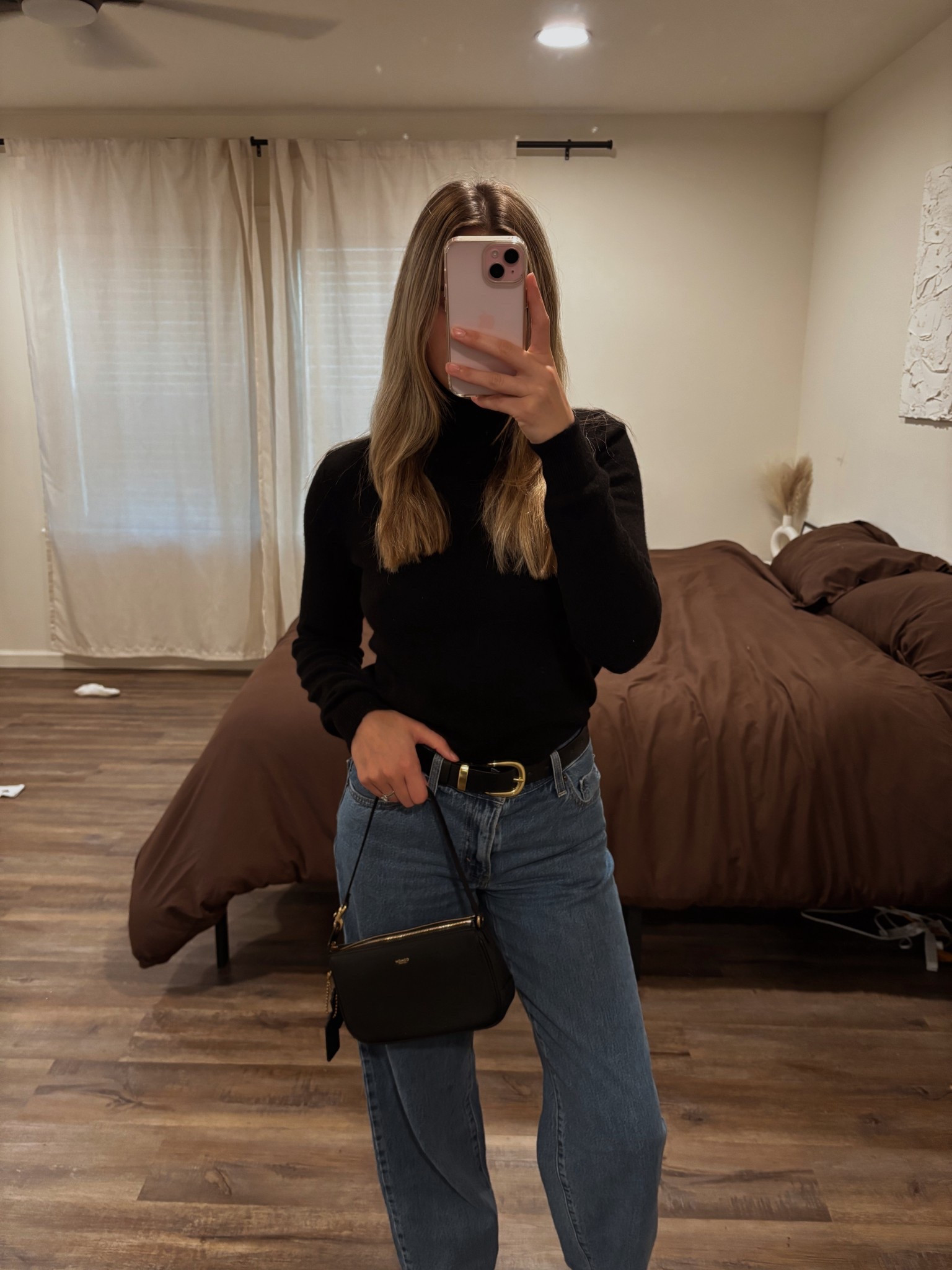 Wearing my favorite cashmere turtleneck sweater from Macy’s (usually on sale!) paired with Levi’s Baggy Dad jeans in a darker wash. The Amazon belt ties it together, and this Coach bag adds the perfect polished touch. Simple, chic, and so easy to wear for fall.🖤

#LTKSaleAlert #LTKSeasonal #LTKPetite
