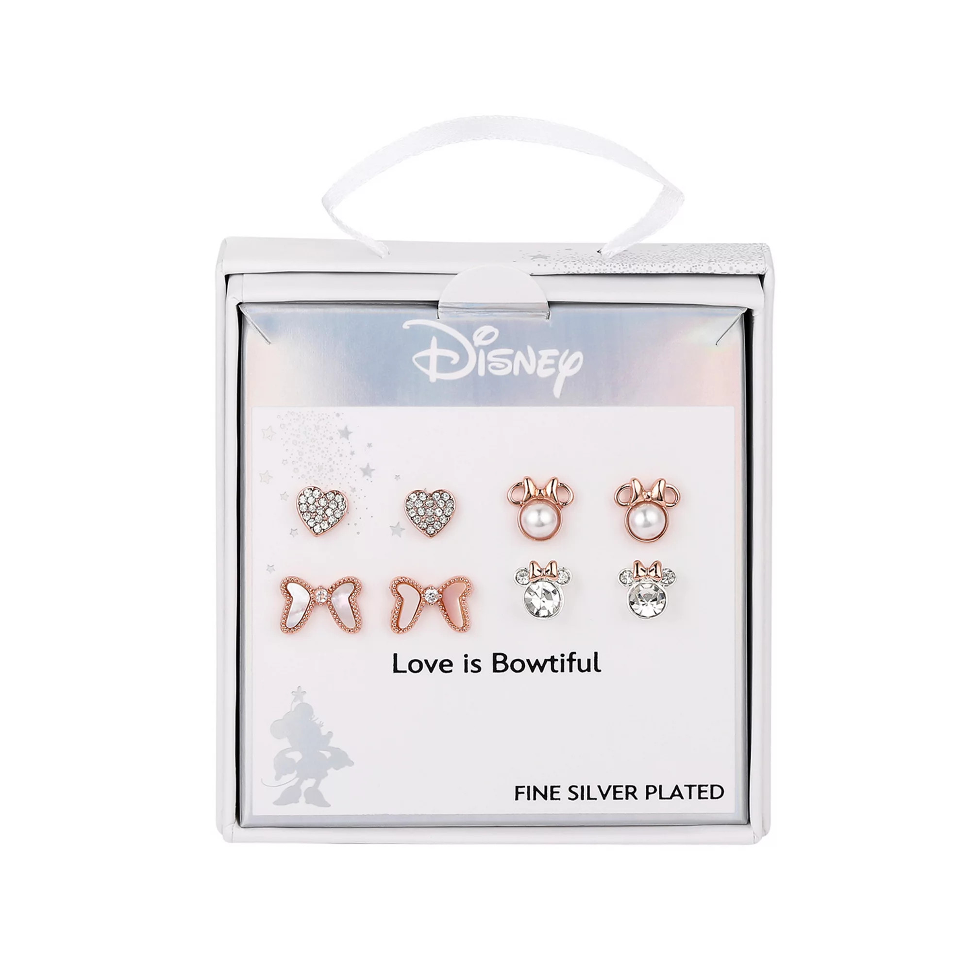 Disney's Minnie Mouse 14k Rose Gold Two Tone Cubic Zirconia and Crystal Stud Earring Set | Kohl's