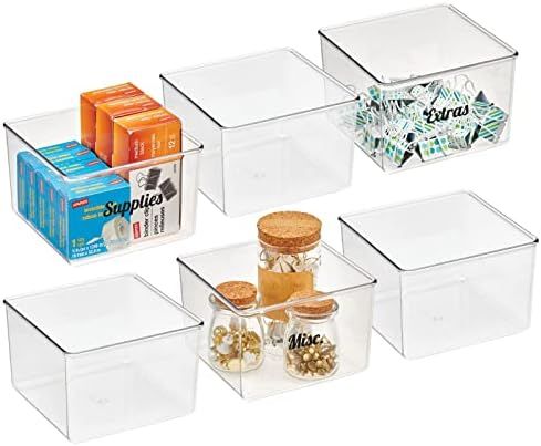 mDesign Plastic Stackable Home, Office Supplies Storage Organizer Box with Handles - for Note Pad... | Amazon (US)