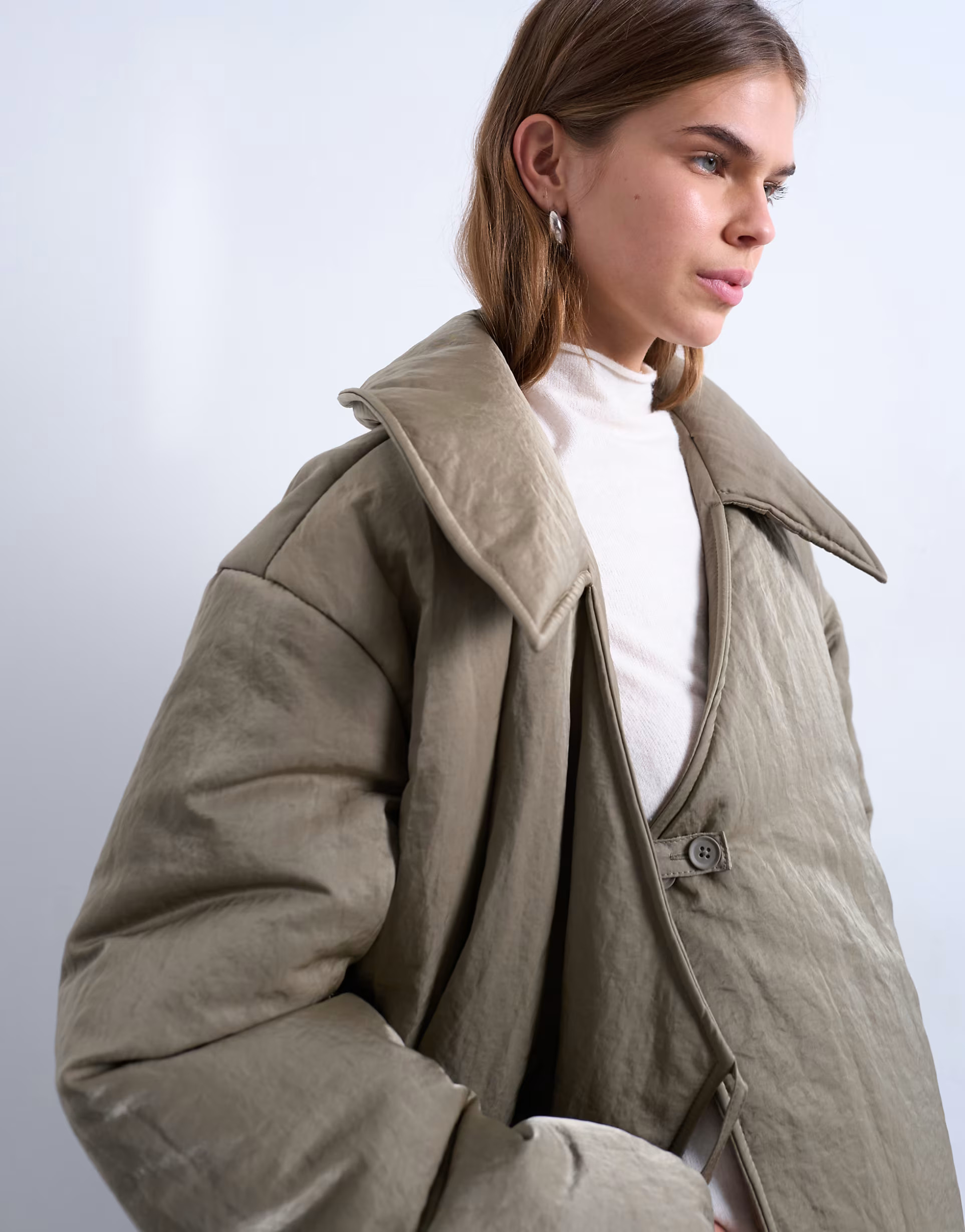 Topshop short tie waist puffer jacket in stone | ASOS (Global)