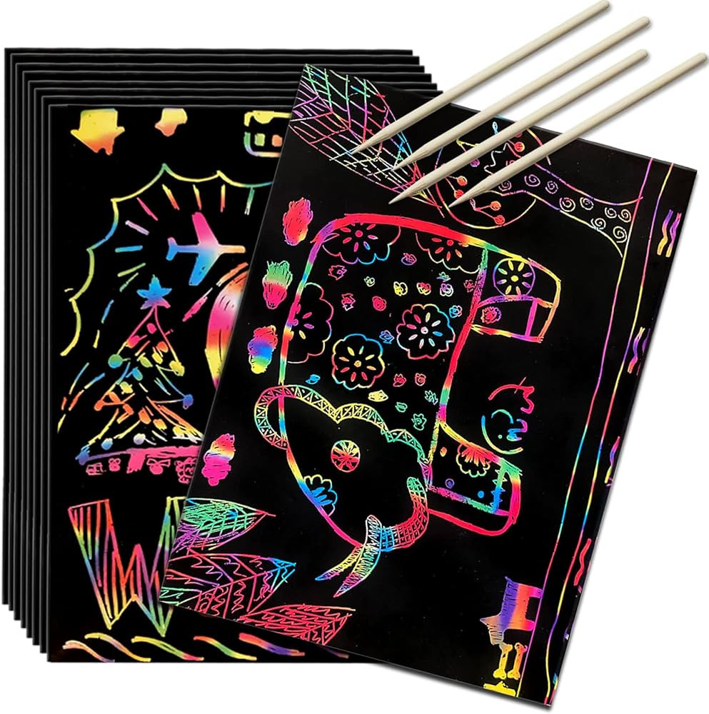 Scratch Art Rainbow Paper 36 Sheets, Colorful Magic Papers Black Scratch it Off Art Crafts Notes ... | Amazon (US)