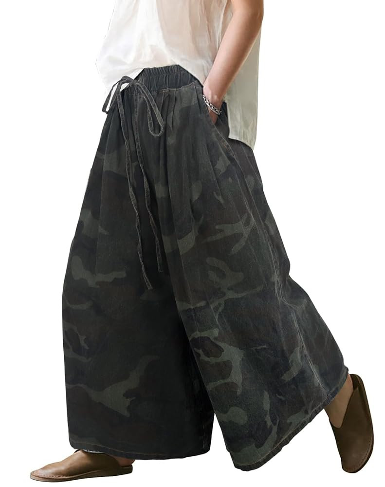 UQJE Women's Wide Leg Baggy Jeans Plus Size Loose Elastic Waist Denim Pants with Deep Pockets Lig... | Amazon (US)