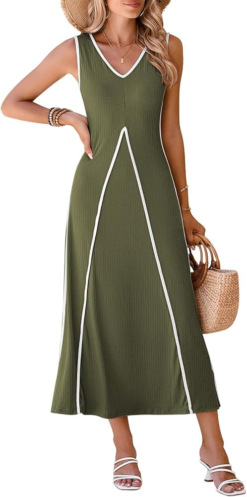 Pink Queen Women's Casual Loose Sundress Long Dress V Neck Sleeveless Backless Maxi Dresses Summe... | Amazon (US)