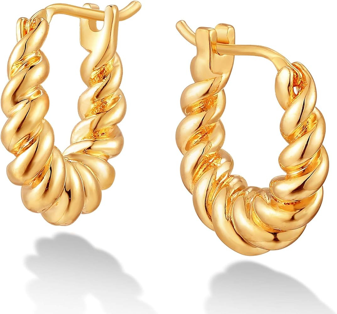 DREMMY STUDIOS Dainty CZ Huggie Hoop Earrings 18K Gold Filled Chunky Simple Cute Thick Round Fril... | Amazon (US)