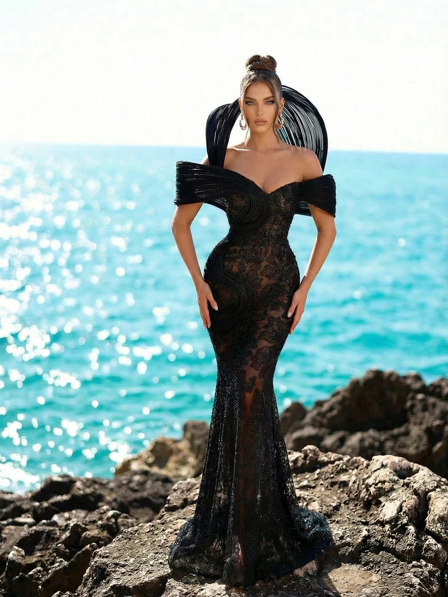 Astony One New Women's Leisure Vacation Heavy Industry Strapless Slim Fit One Shoulder Evening Dr... | SHEIN