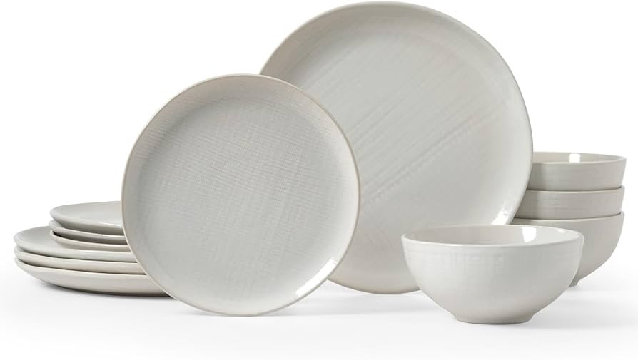 Famiware Moonlight Plates and Bowls Sets, 12 Pieces Stoneware Dinnerware Set with Linen Finish, H... | Amazon (US)