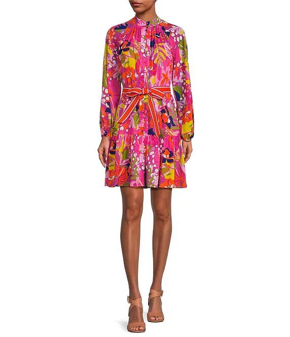 Brynn Multi Floral Print Long Sleeve Tiered Hem A-Line Dress | Dillard's