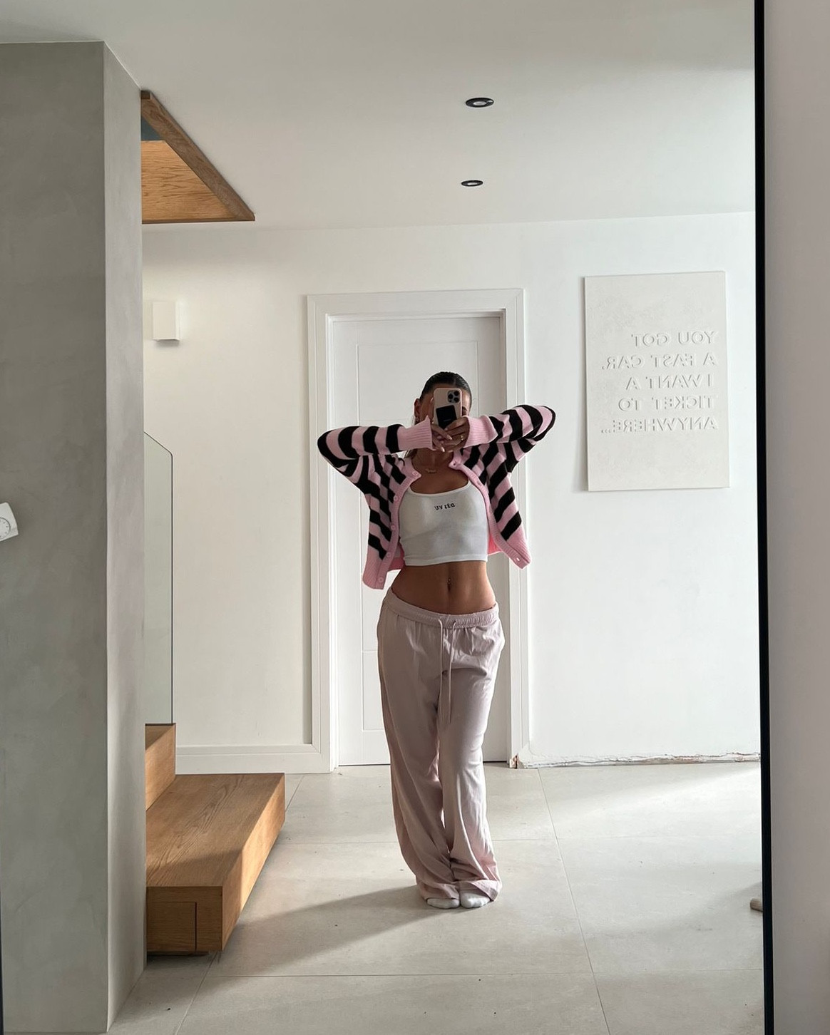 Casual loungewear outfit, urban revivo striped body cardigan, asos, pink loungewear, pink tracksuit bottoms, Bershka, cosy outfit, working from home outfit 

#LTKautumn #LTKstyletip #LTKuk