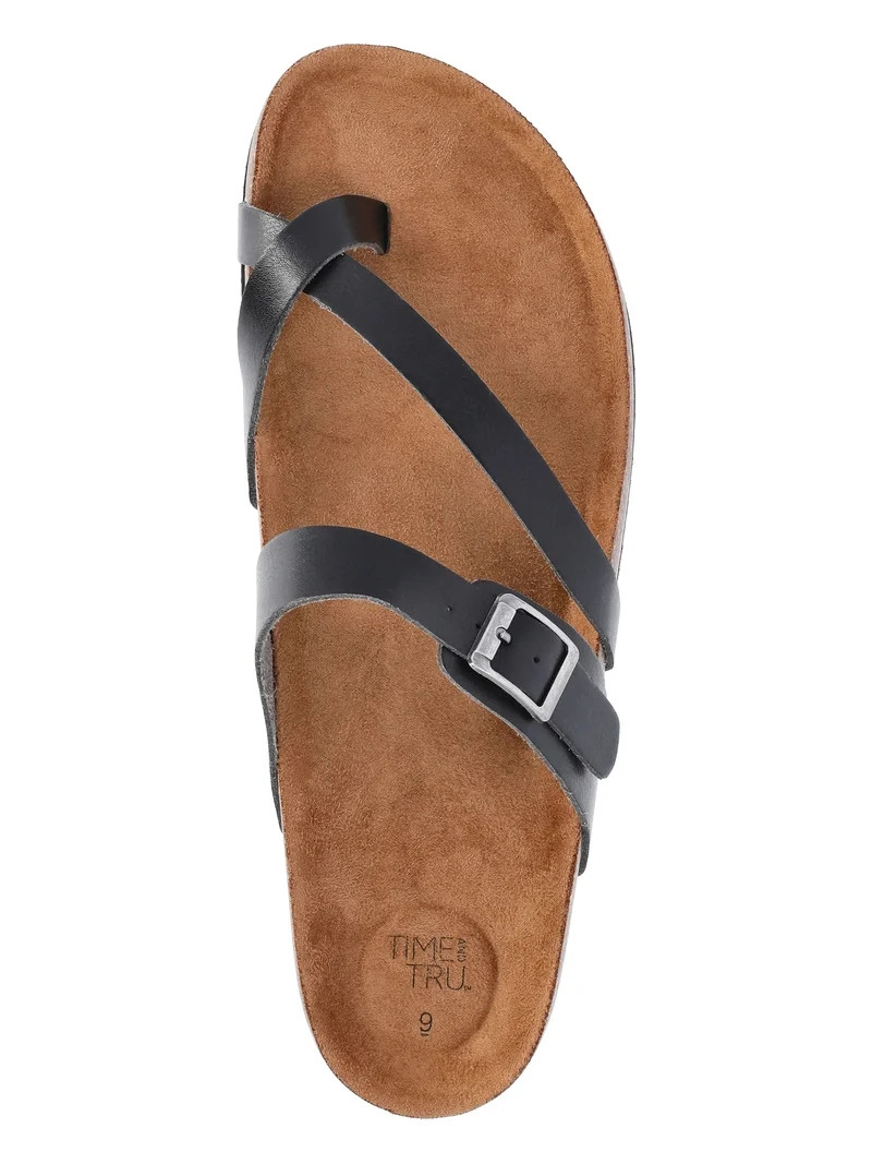 Time and Tru Women's Asymmetric Strap Footbed Sandals, Wide Width Available | Walmart (US)
