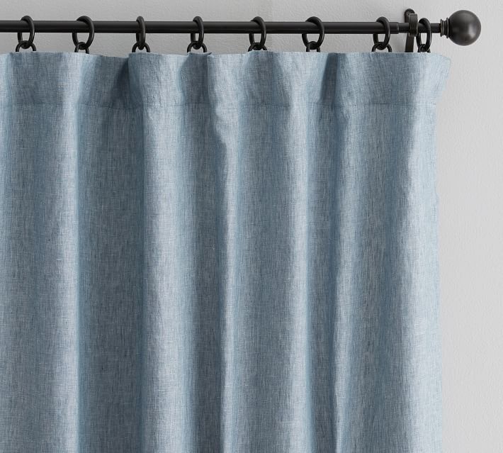 Belgian Flax Linen Rod Pocket Blackout Curtain 50 x 84", Blue Chambray | Pottery Barn (US)