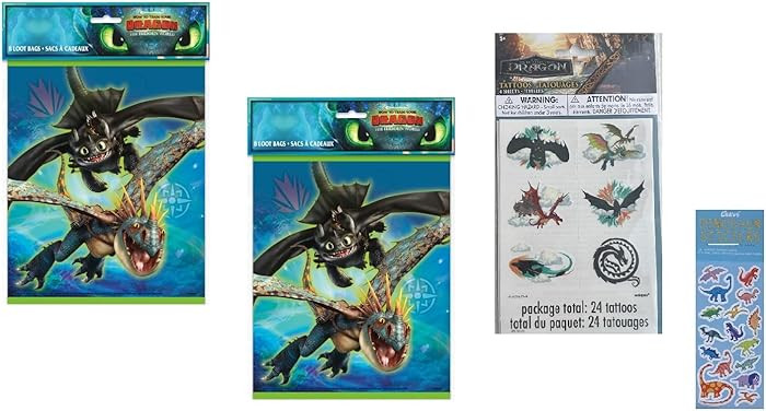 Unique How to Train Your Dragon Birthday Party Supplies Bundle includes 16 Plastic Party Loot Bag... | Amazon (US)