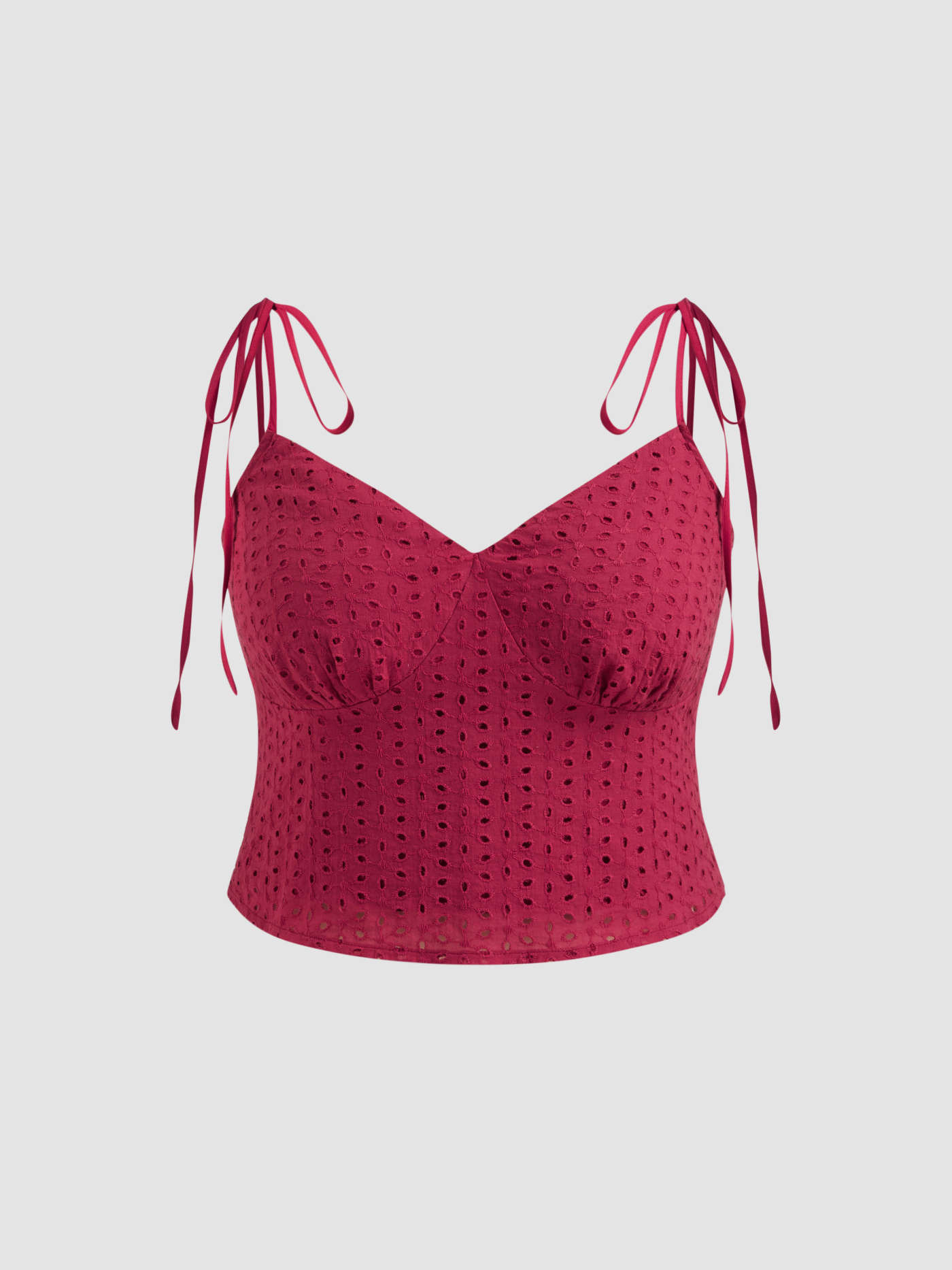 V-neck Knotted Broderie Anglaise Cami Top Curve & Plus | Cider