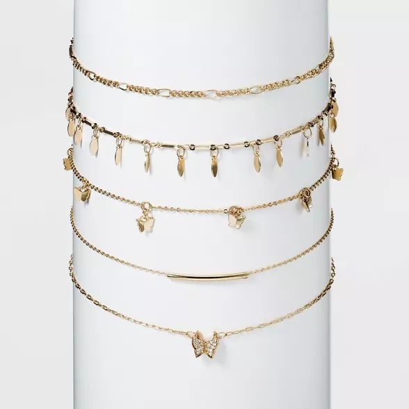 Shiny Gold Butterfly Choker Necklace Set 5pc - Wild Fable™ Gold | Target
