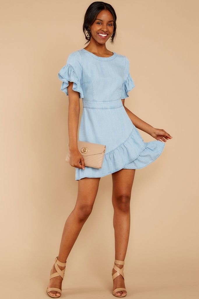 Flirts With Love Light Chambray Dress | Red Dress 