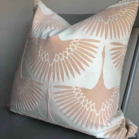 Designer Flock Blush Pink Peach White Velvet Pillow Cover - Etsy | Etsy (US)