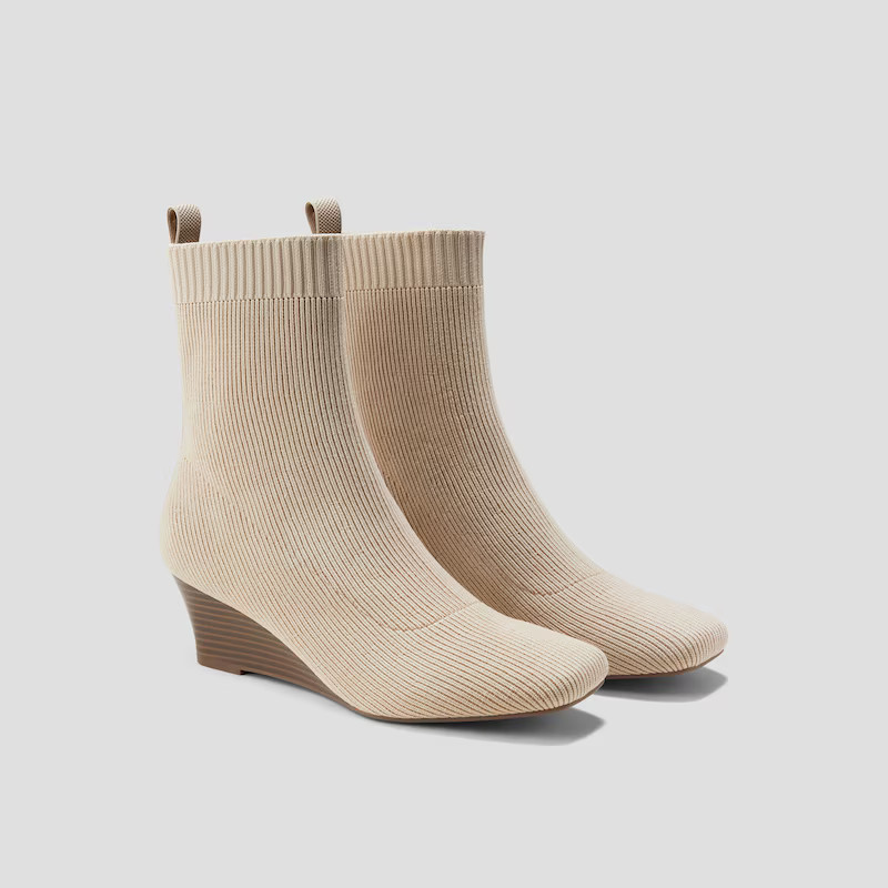 Square-Toe Water-Repellent Boots (Margot Wedge Bootie) | VIVAIA
