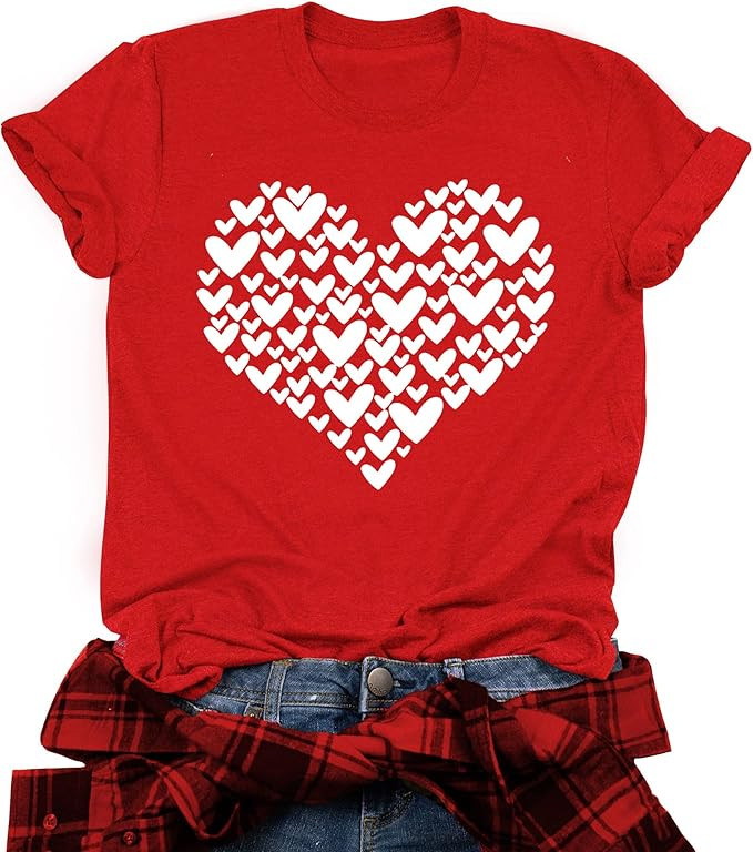 LAZYCHILD Valentines Day Shirts for Women: Cute Love Heart Shirt Valentine T Shirt Red Valentines... | Amazon (US)
