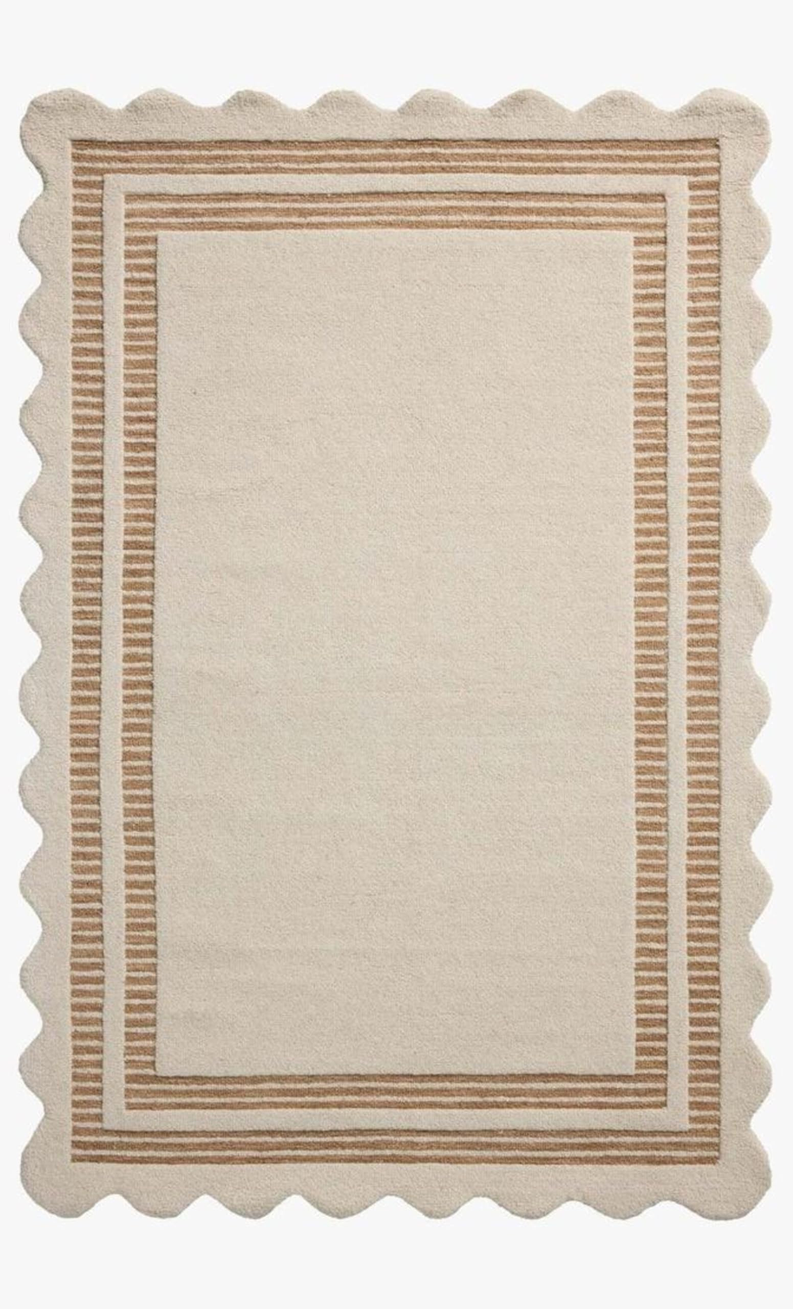 Scalloped Edged Area Rug - Custom Size Woven Carpet for Bedroom, Living Room & Office - Stylis (5... | Amazon (US)