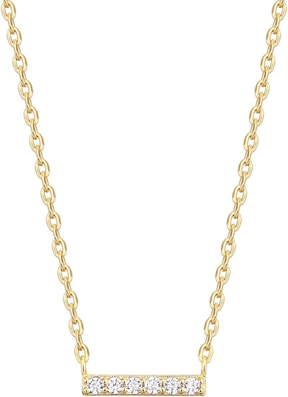 PAVOI 14K Gold Plated Bar and Delta Pendant | Layered Necklaces | Gold Necklaces for Women | 18" ... | Amazon (US)