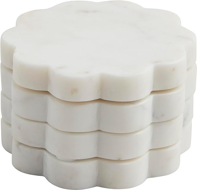 Mud Pie Scallop Marble Coaster Set, 4" x 4", WHITE | Amazon (US)