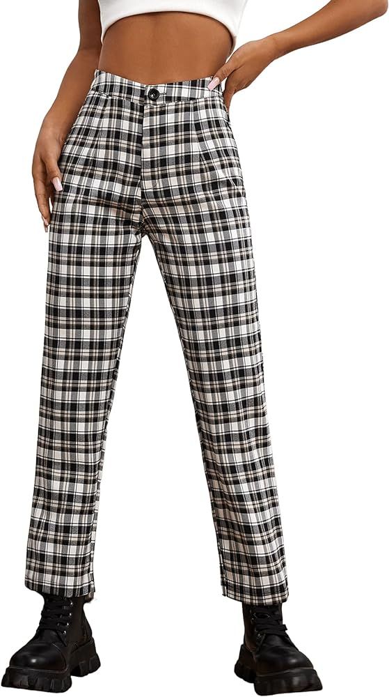 SweatyRocks Women's Elegant High Waist Solid Long Pants Office Trousers | Amazon (US)
