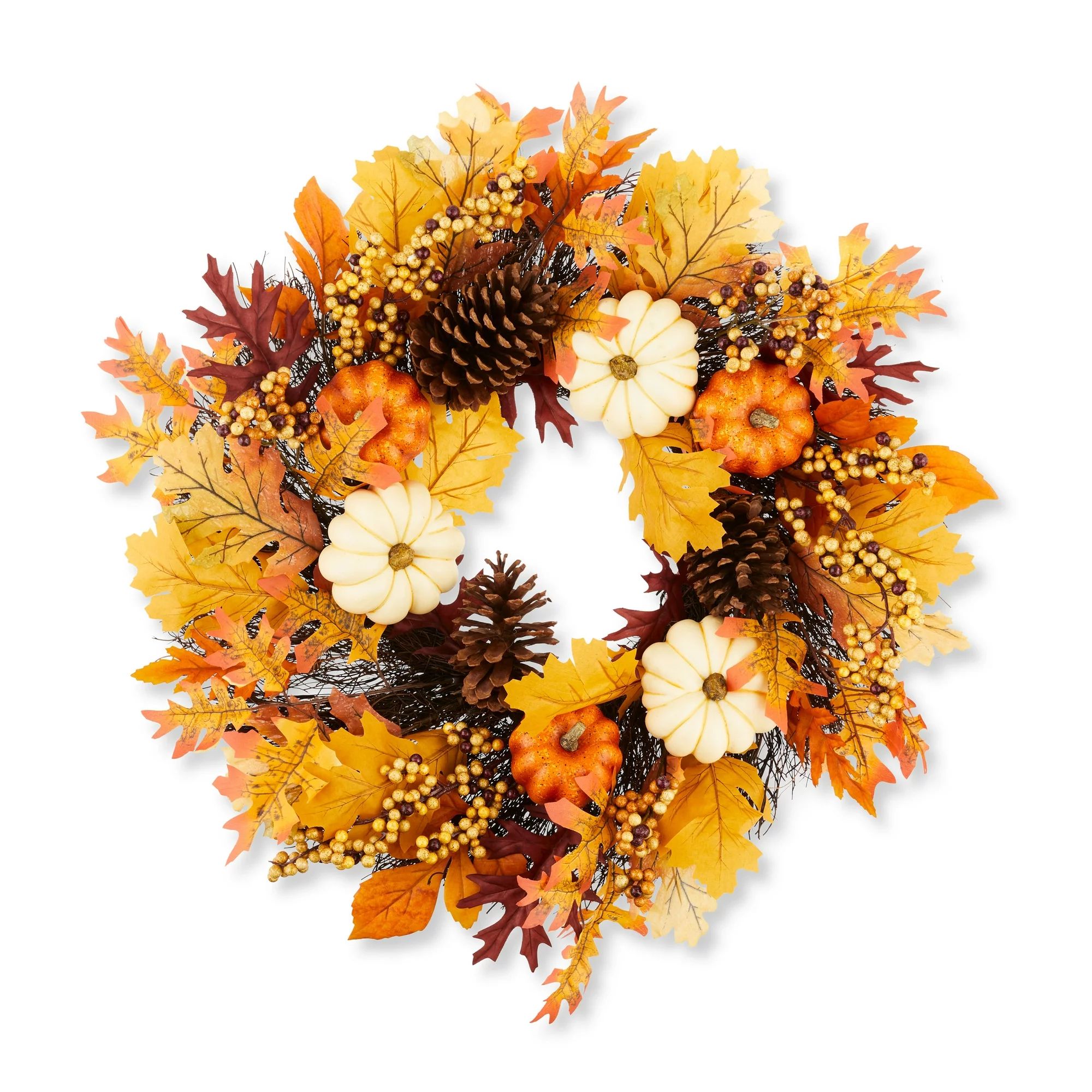 Harvest 24 in Dia Cream & Orange Pumpkins & Leaves Wreath Decoration, Way to Celebrate | Walmart (US)