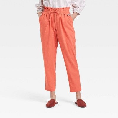Women&#39;s High-Rise Ruffle Waisted Pull-On Ankle Pants - A New Day&#8482; Orange M | Target