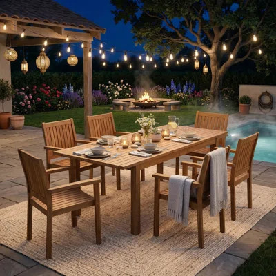 6 - Person Extendable Patio Dining Set, Weather-Resistant Outdoor & Indoor Dining Table with 6 Armchairs for Garden, Backyard, Poolside | Wayfair North America