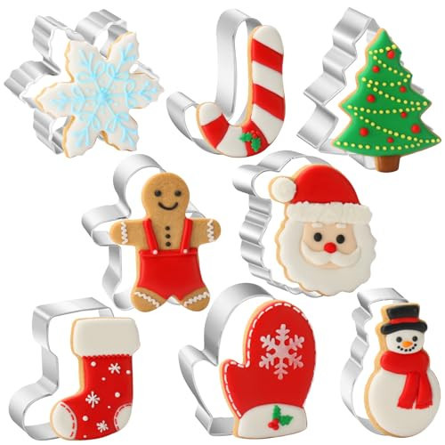 KRY 8PCS Large Christmas Cookie Cutters Set, Holiday Cookie Cutters Shape Gingerbread Men, Christmas Tree, Snowflake, Candy Cane, Santa Face, Snow Man, Stocking, Mitten for Winter Baking | Amazon (US)