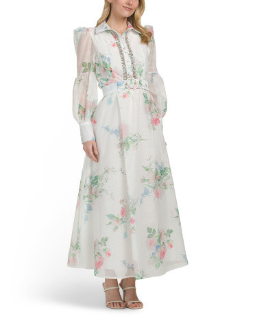 Long Sleeve Floral Maxi Dress With Embellishment | TJ Maxx