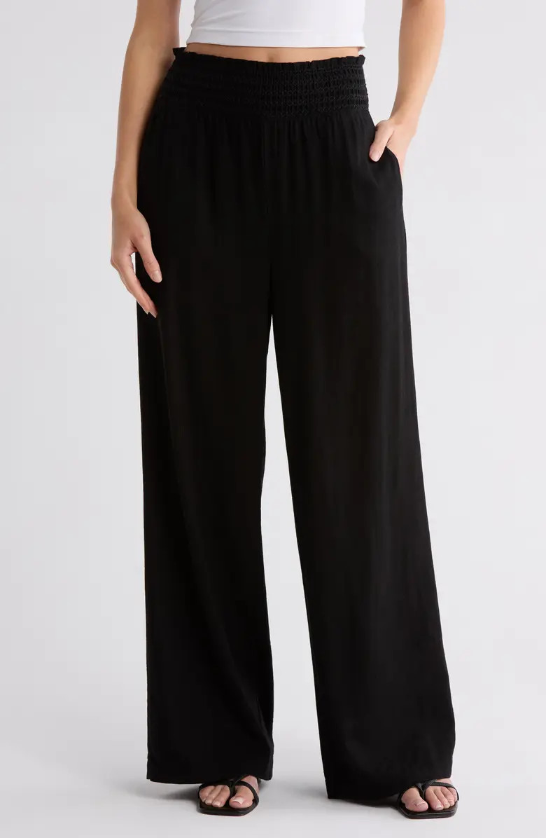 Ellen Tracy Stripe Smocked Waist Wide Leg Linen Blend Pants | Nordstromrack | Nordstrom Rack