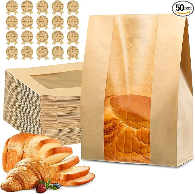 50 Pcs Bread Bags for Homemade Bread, Sourdough Paper With Window, 50% Thicker 13.7x8.2x3.7in A L... | Amazon (US)