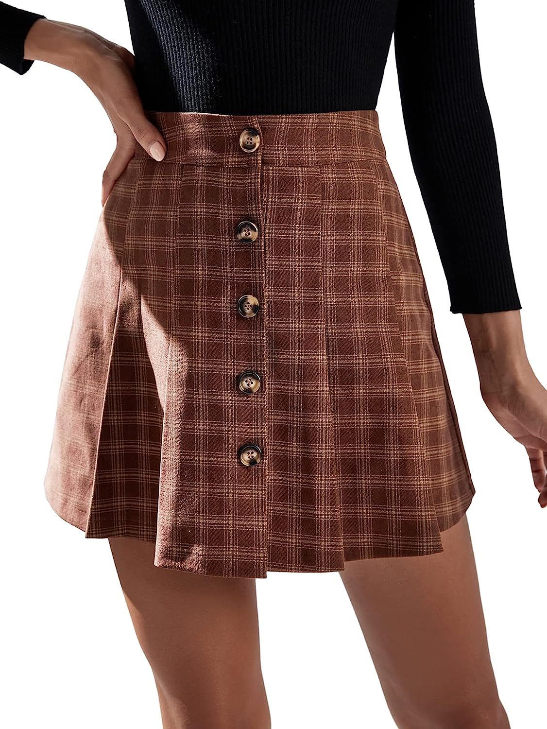 SheIn Women's Plaid Skirts High Waist A Line Flared Mini Skirt Skater Skirt | Amazon (US)