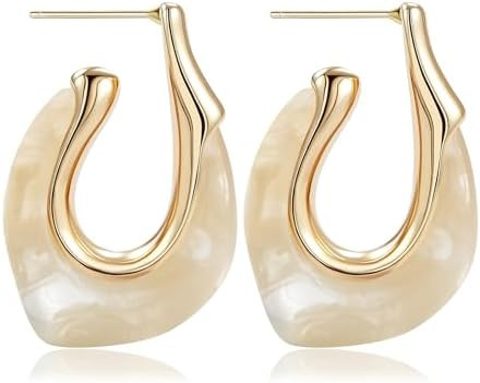 Acrylic Gold Hoop Earrings Chunky Huggie Statement Vintage Earrings Cute Resin Drop Earring Trend... | Amazon (US)