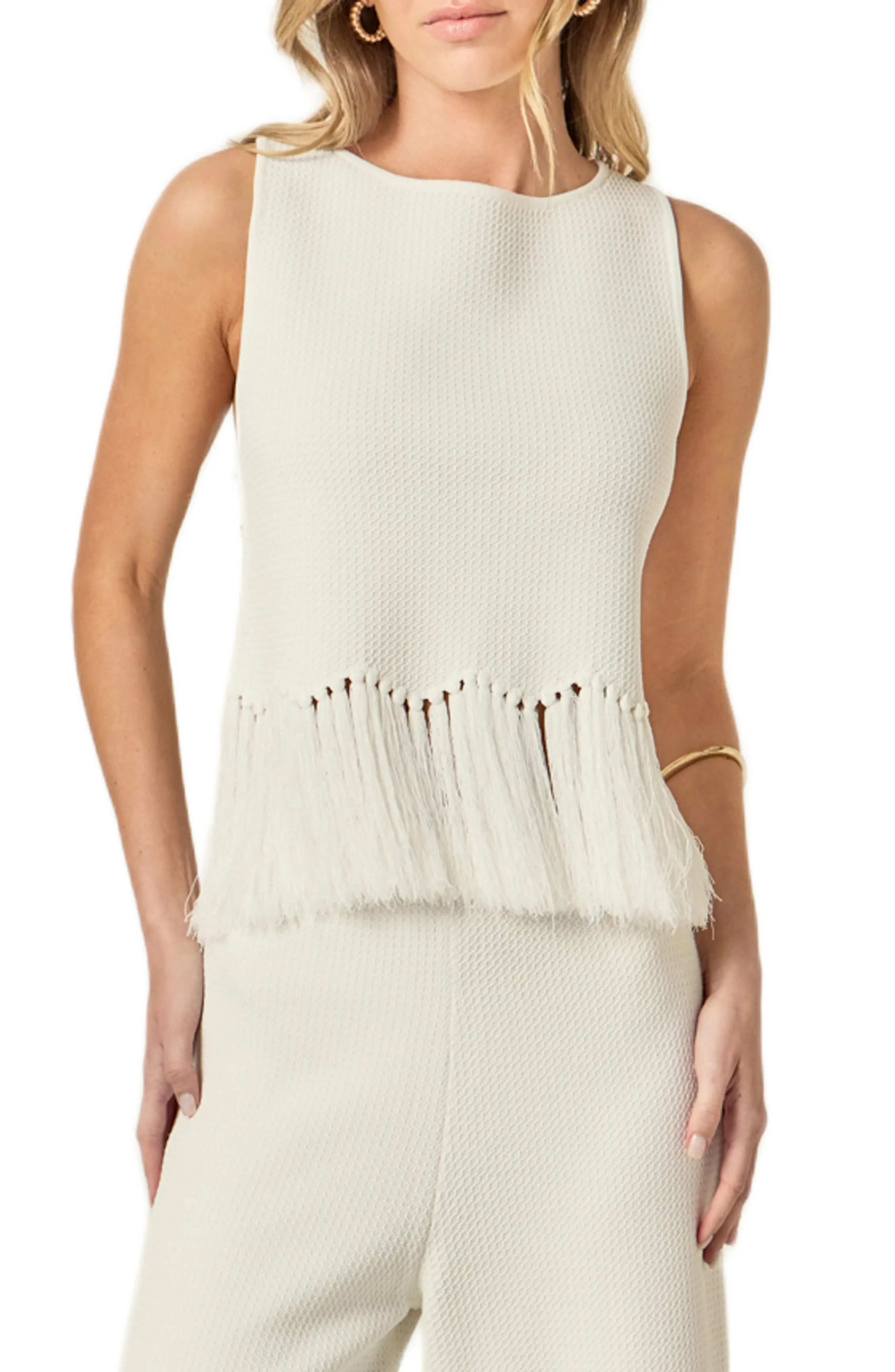 English Factory Fringe Hem Waffle Knit Tank (Women) | Nordstrom | Nordstrom