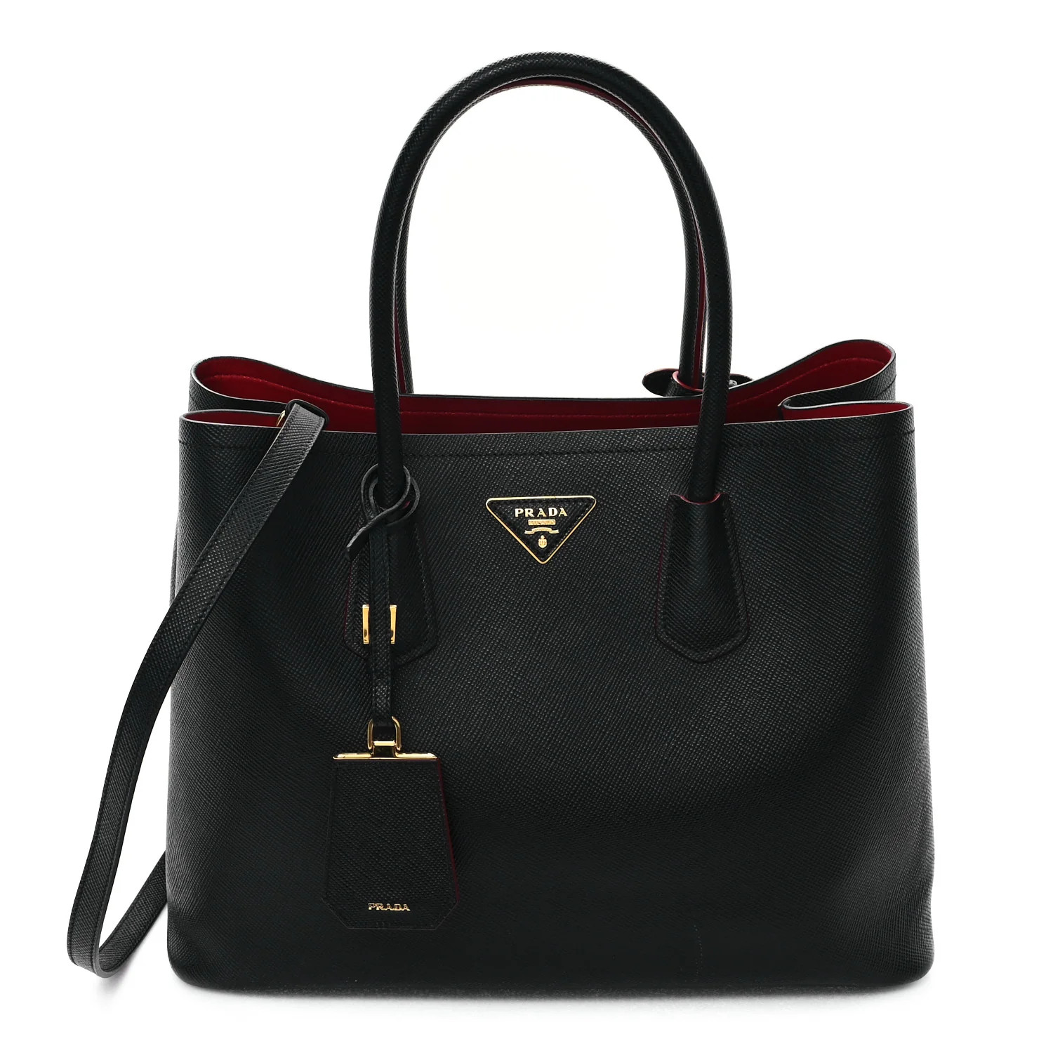 Saffiano Cuir Large Double Bag Black Fuoco | FASHIONPHILE (US)