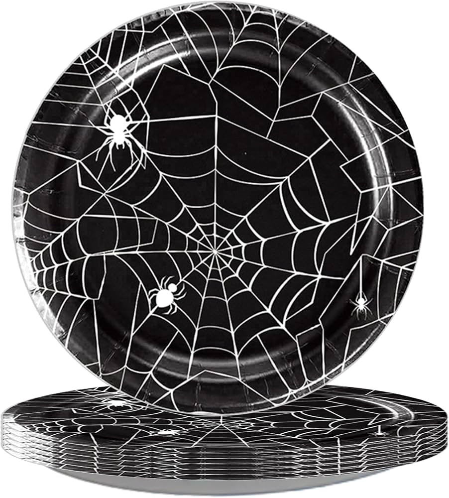 Halloween Plates Spider Web Paper Plates Party Supplies, Black White Spiderweb Dinner & Dessert T... | Amazon (US)
