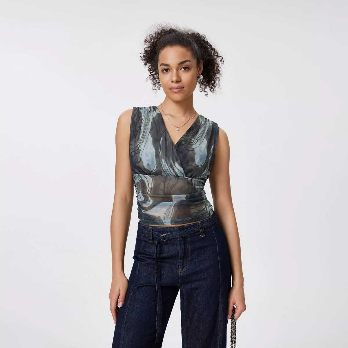 Women's V Neck Sleeveless Printed Vest - A New Day™ Dark Gray XS | Target