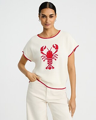Express Women's Lobster Crew Neck Short Sleeve Sweater in Blue Medium | Express