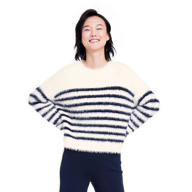 Women's Fuzzy Yarn Striped Crewneck Sweater - La Ligne x Target Cream/Navy | Target