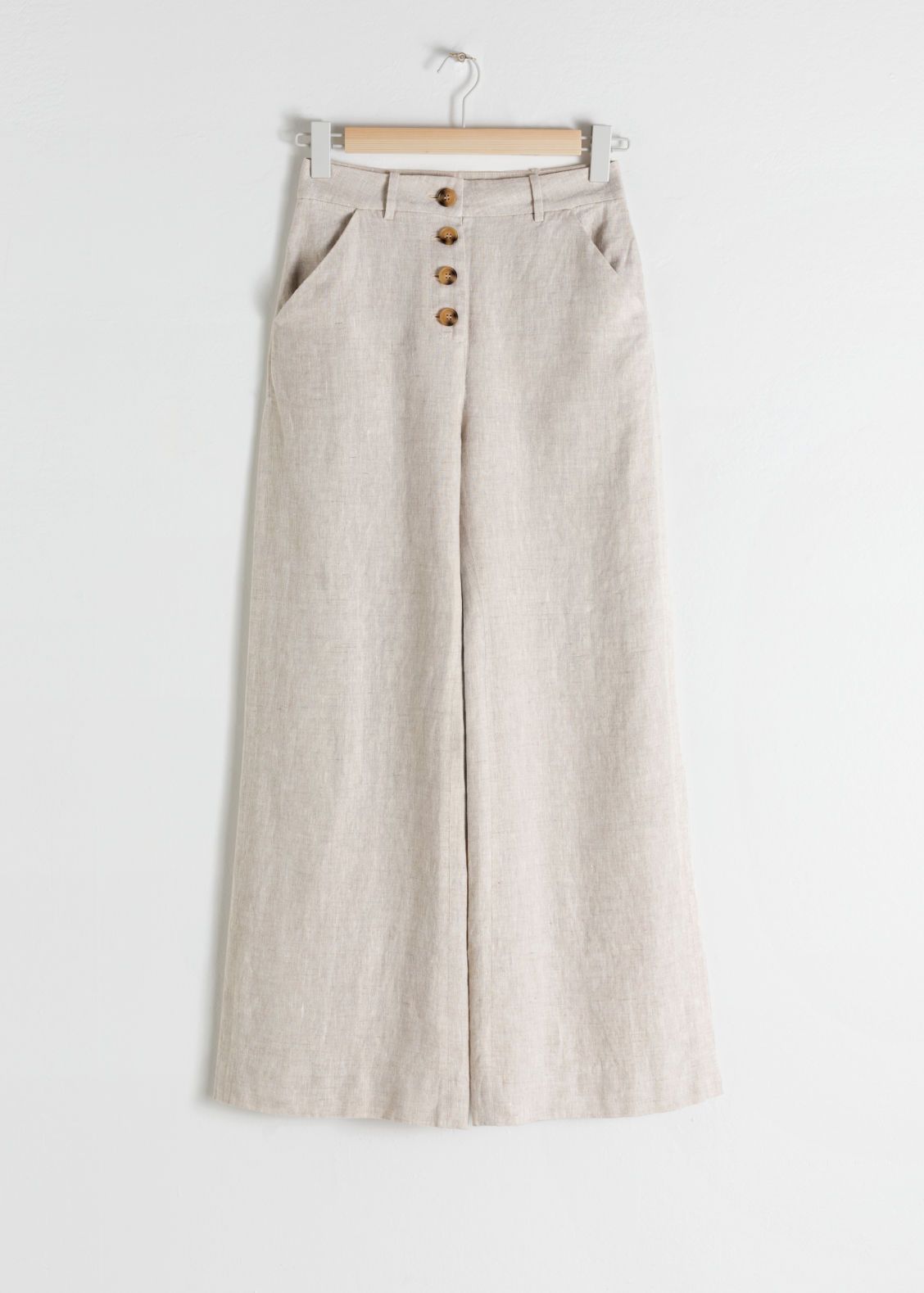 High Waisted Linen Flared Trousers - Beige | & Other Stories (EU + UK)