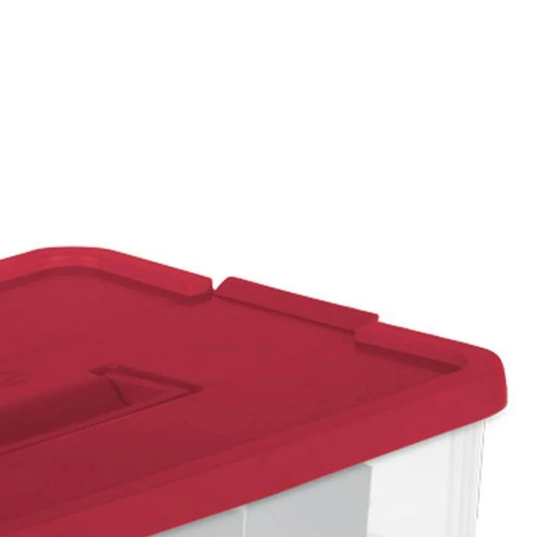 Sterilite Christmas Ornament Storage Box Stack & Carry 2 Layer, 24 Ornament, Red Lid and Handle | Walmart (US)