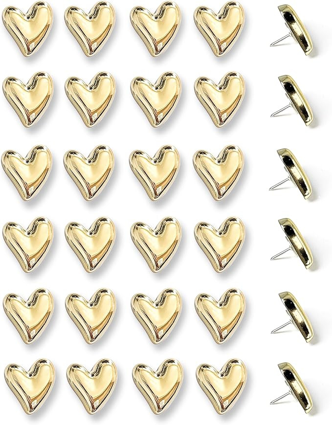 30 pcs - Heart Decorative Pins, Gold Cute Pins for Bulletin Board, Office or Home (30Pcs-Gold) | Amazon (US)