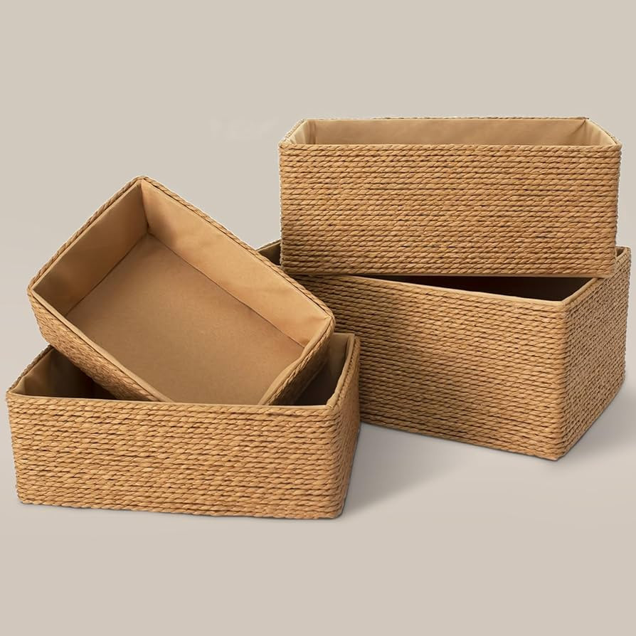 Recycled Wicker Storage Basket, Paper Rope Storage Baskets for Organizing Container Bins for Shel... | Amazon (US)