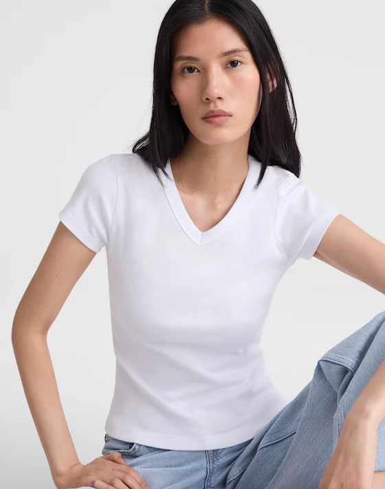 The '90s V-Neck Baby Tee in Compact Cotton | Madewell