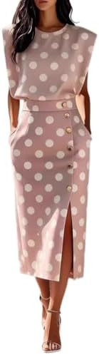 THLAI Y2K Womens Sleeveless Printed Sleeveless Top & Slit Maxi Skirt 2 Piece Set Elegant Officewe... | Amazon (US)