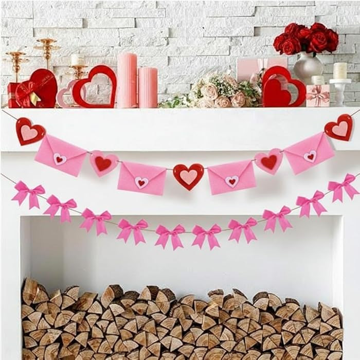 Oudain Valentines Day Decoration 8.2 ft Heart Felt Envelope Felt Bow Garland Valentines Hanging B... | Amazon (US)