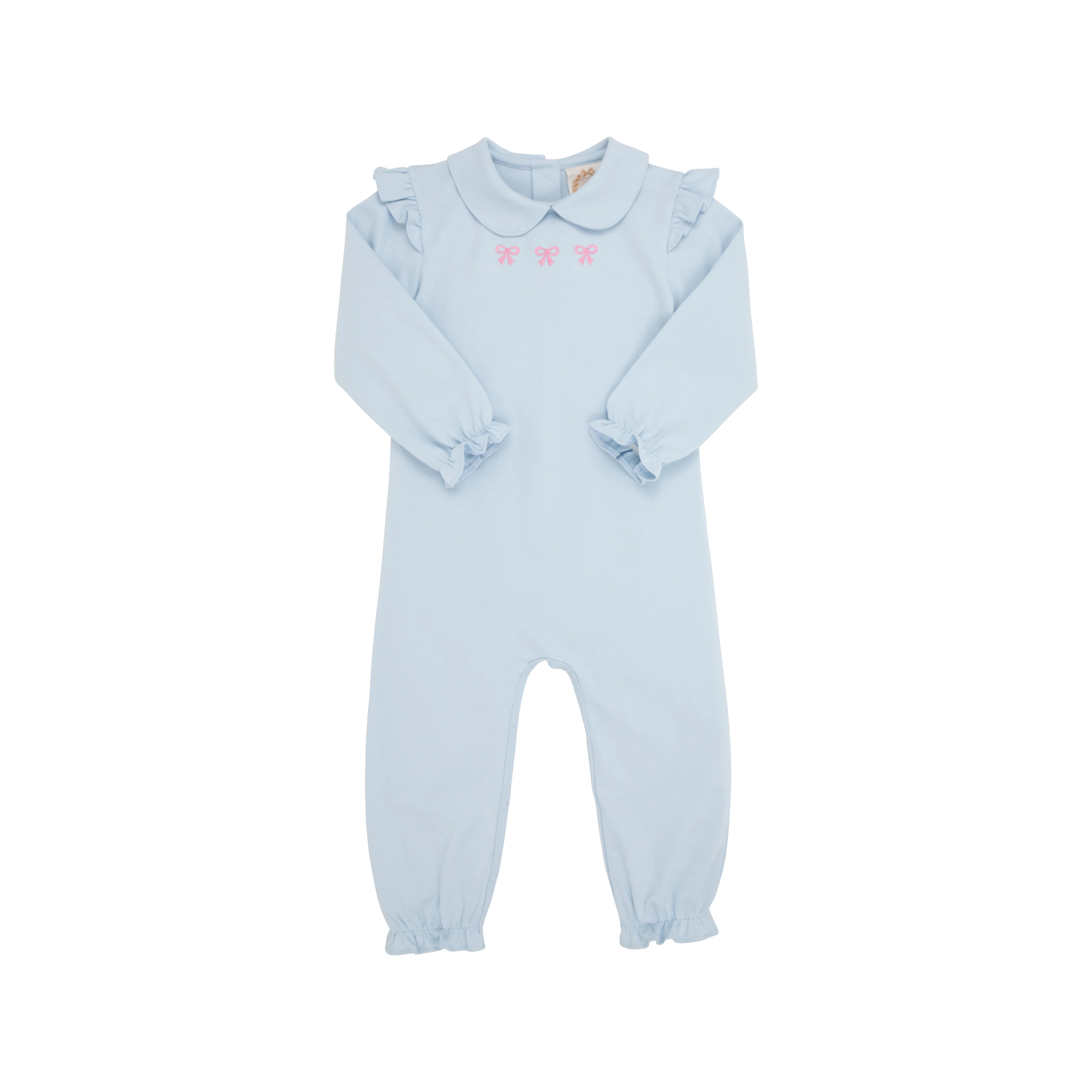 Biltmore Romper - Buckhead Blue with Hamptons Hot Pink Bow Embroidery | The Beaufort Bonnet Company