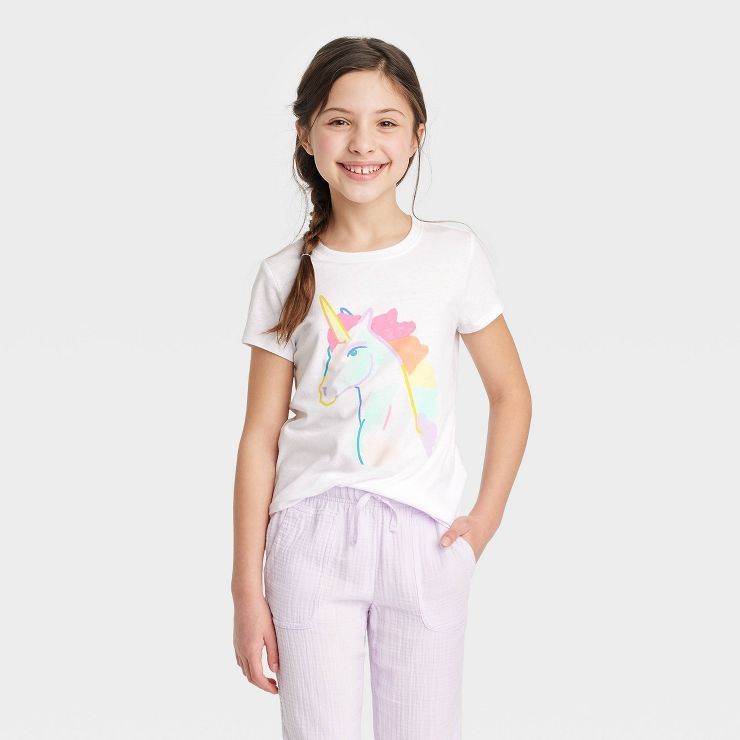 Girls' Short Sleeve 'Unicorn' Graphic T-Shirt - Cat & Jack™ White | Target