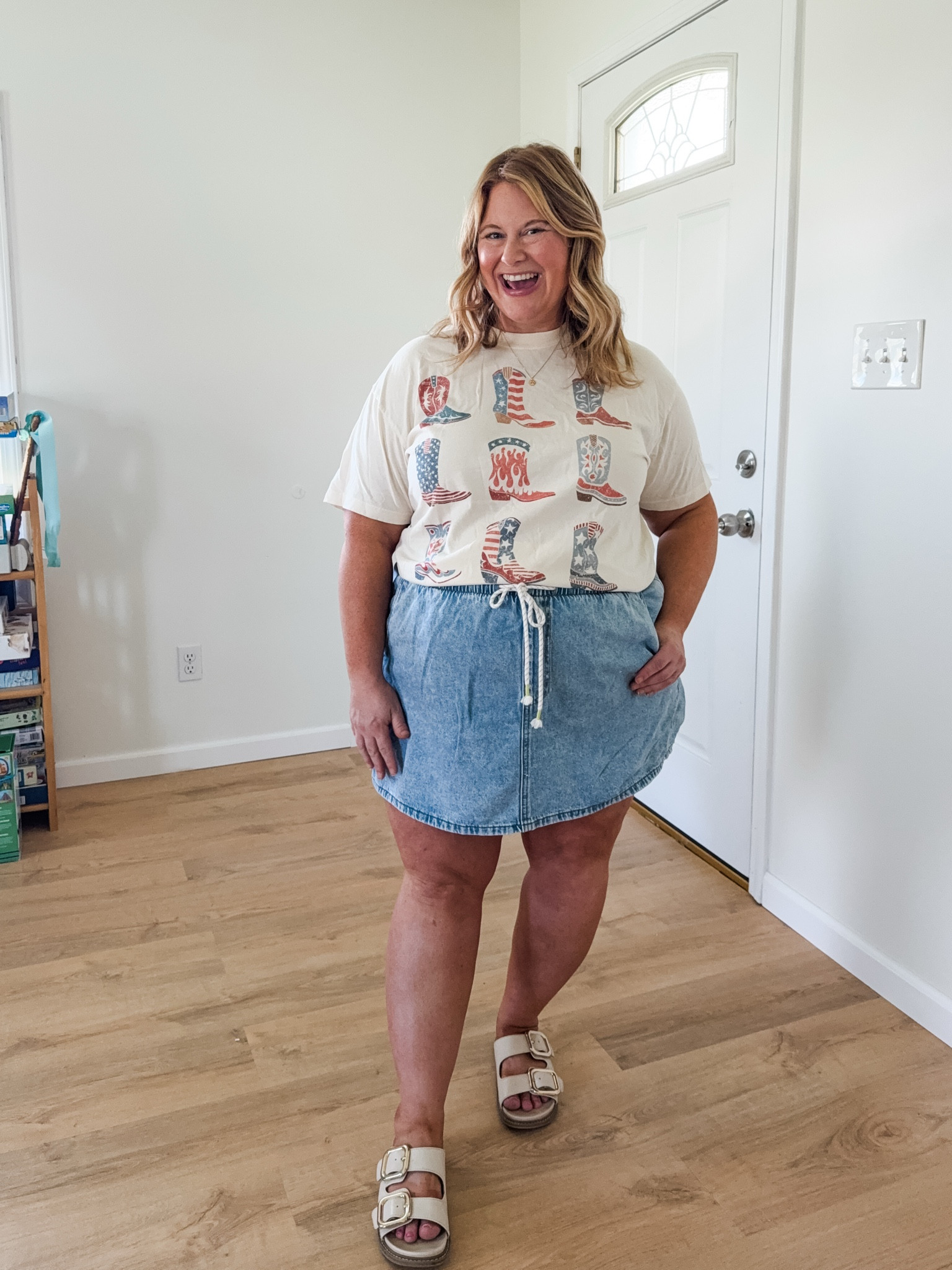 Wearing an XL in my tee (use code STEPHSHARES20 to save @mtnmoverz) and an XXL in my denim skirt

4th of July / red white & blue outfit / country concert outfit

#LTKMidsize #LTKBump #LTKSeasonal